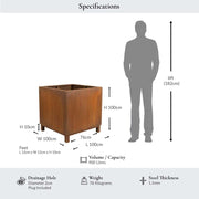 100cm Corten Steel Square Planter with Feet